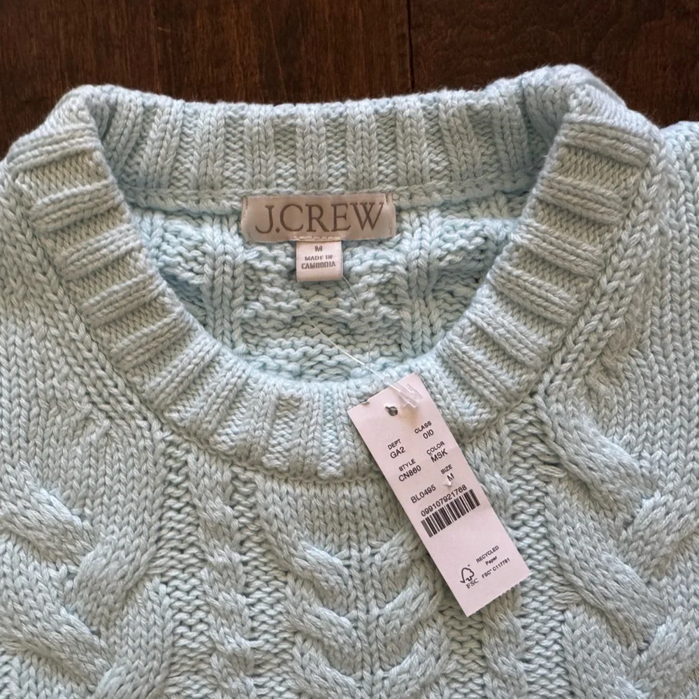 NWT J. Crew Cable-Knit Crewneck Sweater Midday Skies